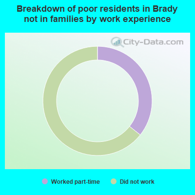 Breakdown of poor residents in Brady not in families by work experience