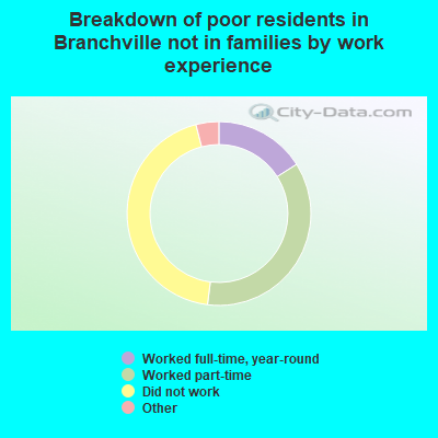 Breakdown of poor residents in Branchville not in families by work experience