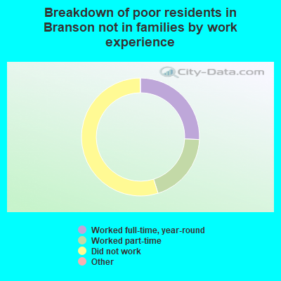 Breakdown of poor residents in Branson not in families by work experience