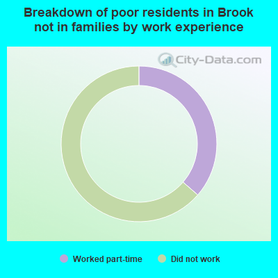 Breakdown of poor residents in Brook not in families by work experience
