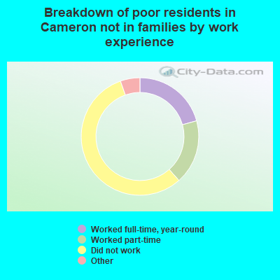 Breakdown of poor residents in Cameron not in families by work experience