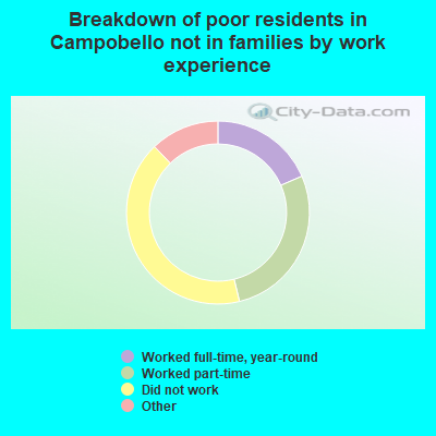 Breakdown of poor residents in Campobello not in families by work experience
