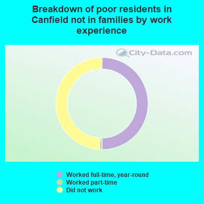 Breakdown of poor residents in Canfield not in families by work experience