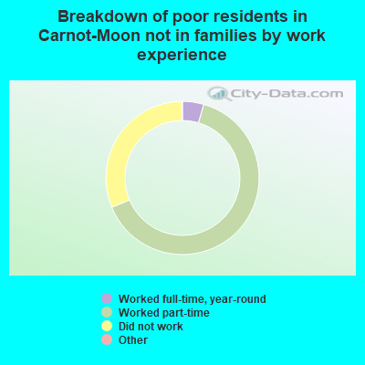 Breakdown of poor residents in Carnot-Moon not in families by work experience