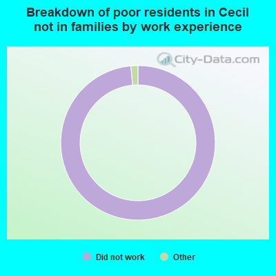 Breakdown of poor residents in Cecil not in families by work experience