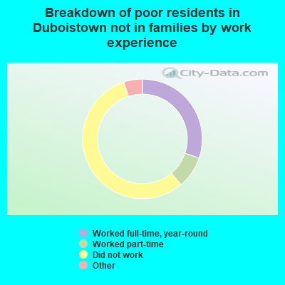 Breakdown of poor residents in Duboistown not in families by work experience