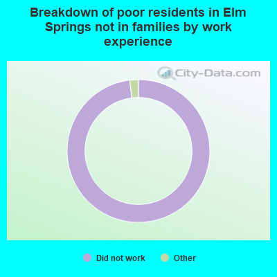 Breakdown of poor residents in Elm Springs not in families by work experience
