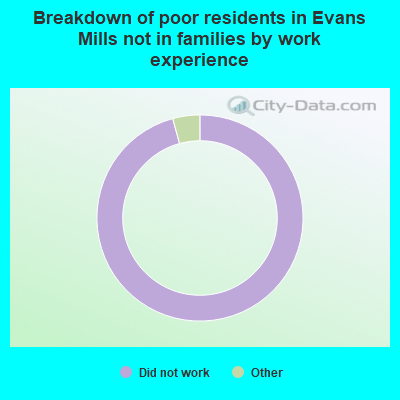 Breakdown of poor residents in Evans Mills not in families by work experience