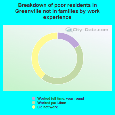 Breakdown of poor residents in Greenville not in families by work experience