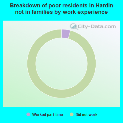 Breakdown of poor residents in Hardin not in families by work experience