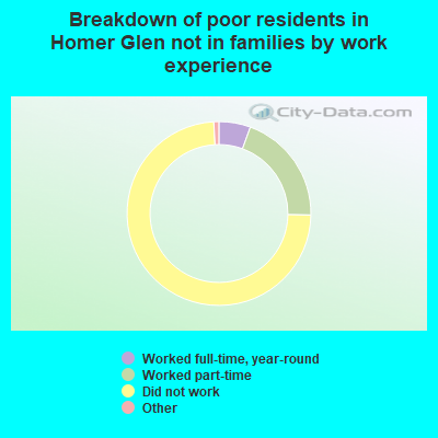 Breakdown of poor residents in Homer Glen not in families by work experience