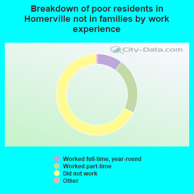 Breakdown of poor residents in Homerville not in families by work experience