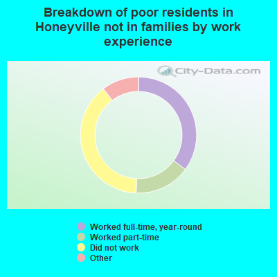 Breakdown of poor residents in Honeyville not in families by work experience