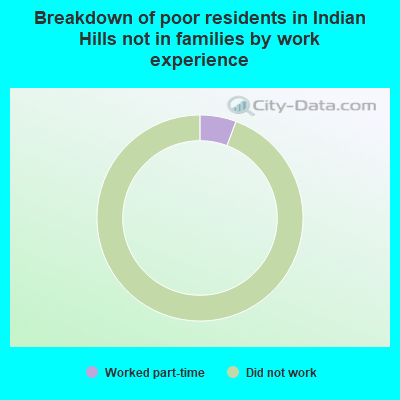 Breakdown of poor residents in Indian Hills not in families by work experience