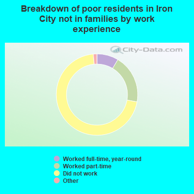 Breakdown of poor residents in Iron City not in families by work experience