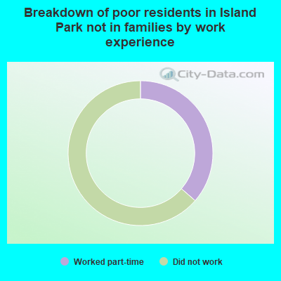 Breakdown of poor residents in Island Park not in families by work experience