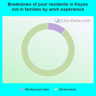 Breakdown of poor residents in Keyes not in families by work experience