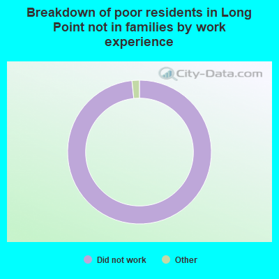 Breakdown of poor residents in Long Point not in families by work experience