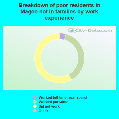 Breakdown of poor residents in Magee not in families by work experience