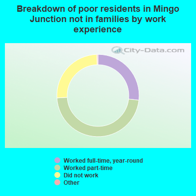 Breakdown of poor residents in Mingo Junction not in families by work experience