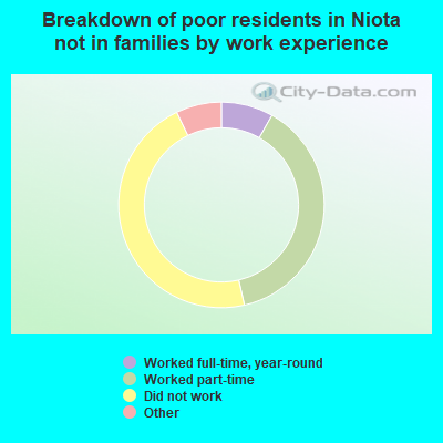 Breakdown of poor residents in Niota not in families by work experience