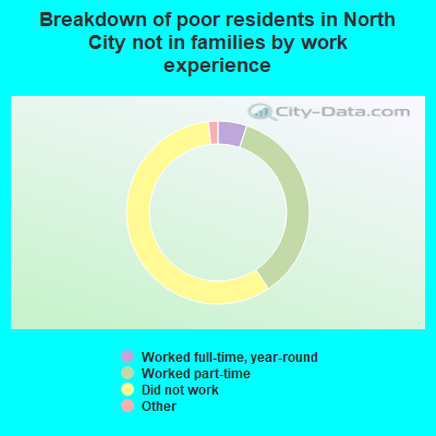 Breakdown of poor residents in North City not in families by work experience