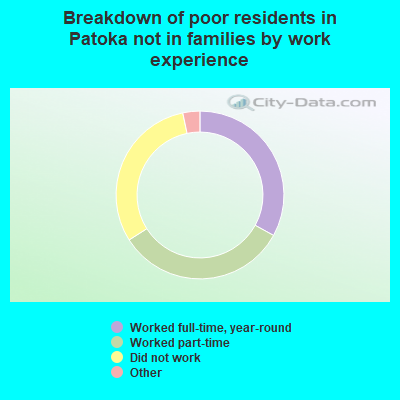 Breakdown of poor residents in Patoka not in families by work experience