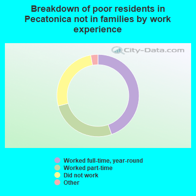 Breakdown of poor residents in Pecatonica not in families by work experience