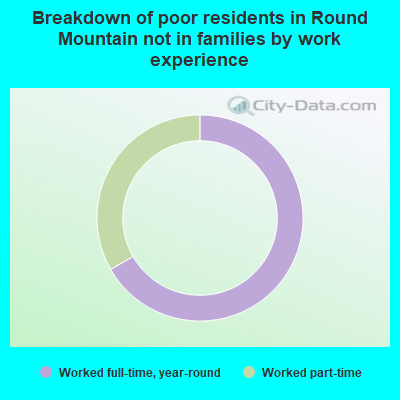 Breakdown of poor residents in Round Mountain not in families by work experience