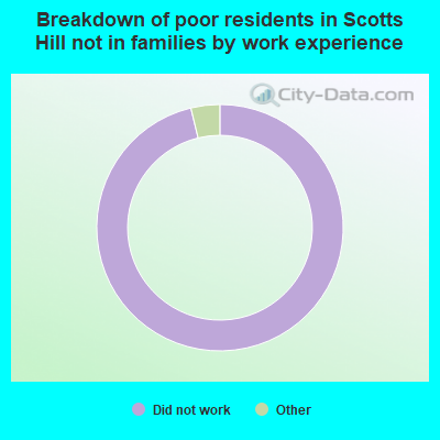 Breakdown of poor residents in Scotts Hill not in families by work experience