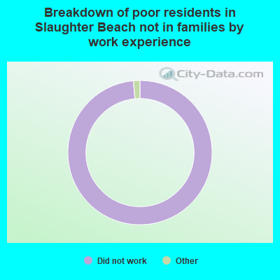 Breakdown of poor residents in Slaughter Beach not in families by work experience