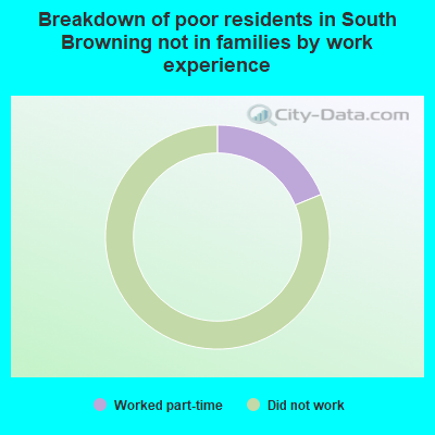 Breakdown of poor residents in South Browning not in families by work experience