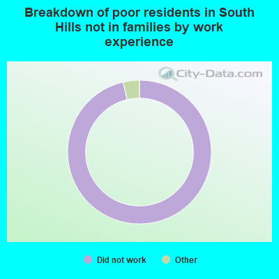 Breakdown of poor residents in South Hills not in families by work experience