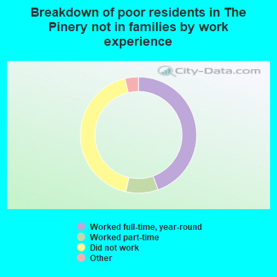Breakdown of poor residents in The Pinery not in families by work experience