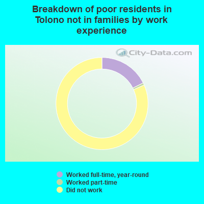 Breakdown of poor residents in Tolono not in families by work experience