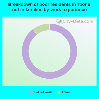 Breakdown of poor residents in Toone not in families by work experience