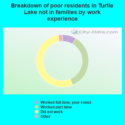 Breakdown of poor residents in Turtle Lake not in families by work experience