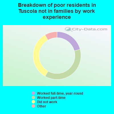 Breakdown of poor residents in Tuscola not in families by work experience