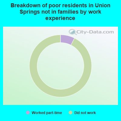 Breakdown of poor residents in Union Springs not in families by work experience