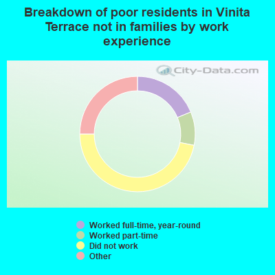 Breakdown of poor residents in Vinita Terrace not in families by work experience