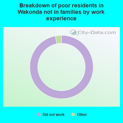 Breakdown of poor residents in Wakonda not in families by work experience