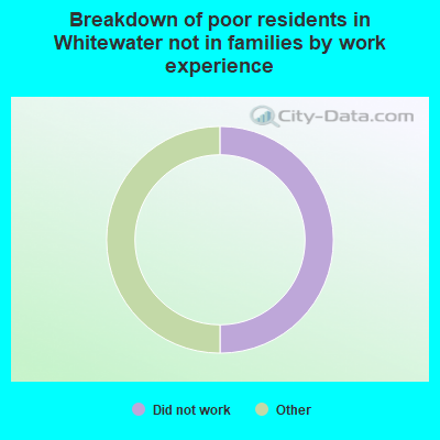 Breakdown of poor residents in Whitewater not in families by work experience