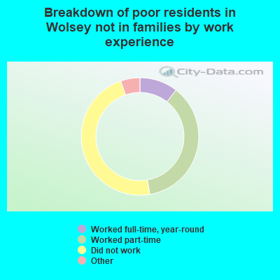 Breakdown of poor residents in Wolsey not in families by work experience