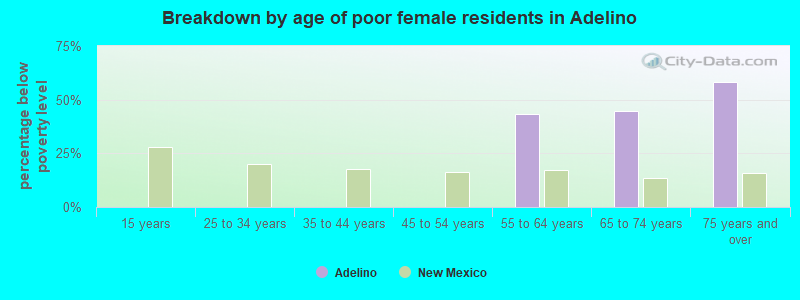 Breakdown by age of poor female residents in Adelino