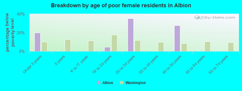 Breakdown by age of poor female residents in Albion