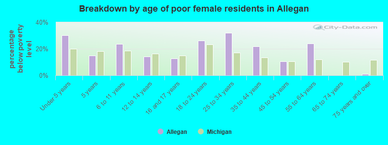 Breakdown by age of poor female residents in Allegan