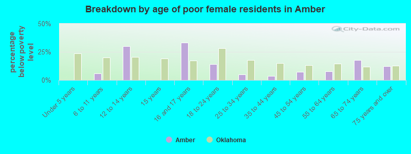 Breakdown by age of poor female residents in Amber