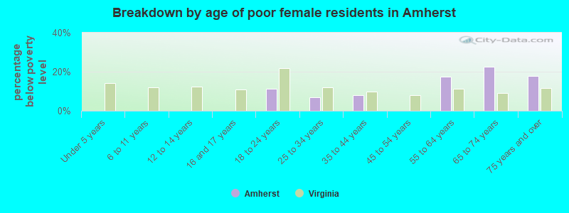 Breakdown by age of poor female residents in Amherst