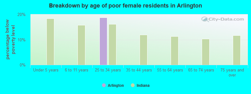 Breakdown by age of poor female residents in Arlington