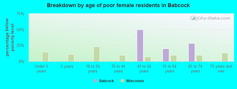 Breakdown by age of poor female residents in Babcock